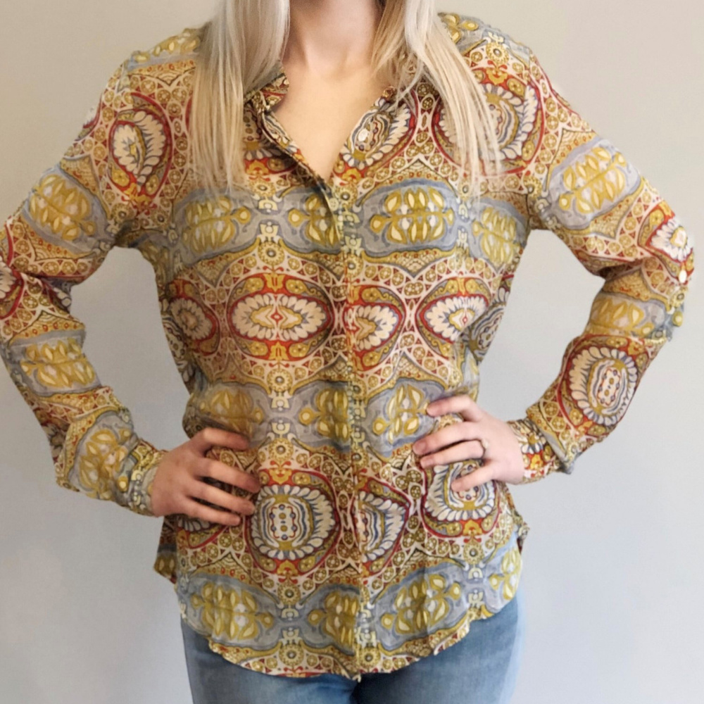 APNY Printed Button Down Blouse